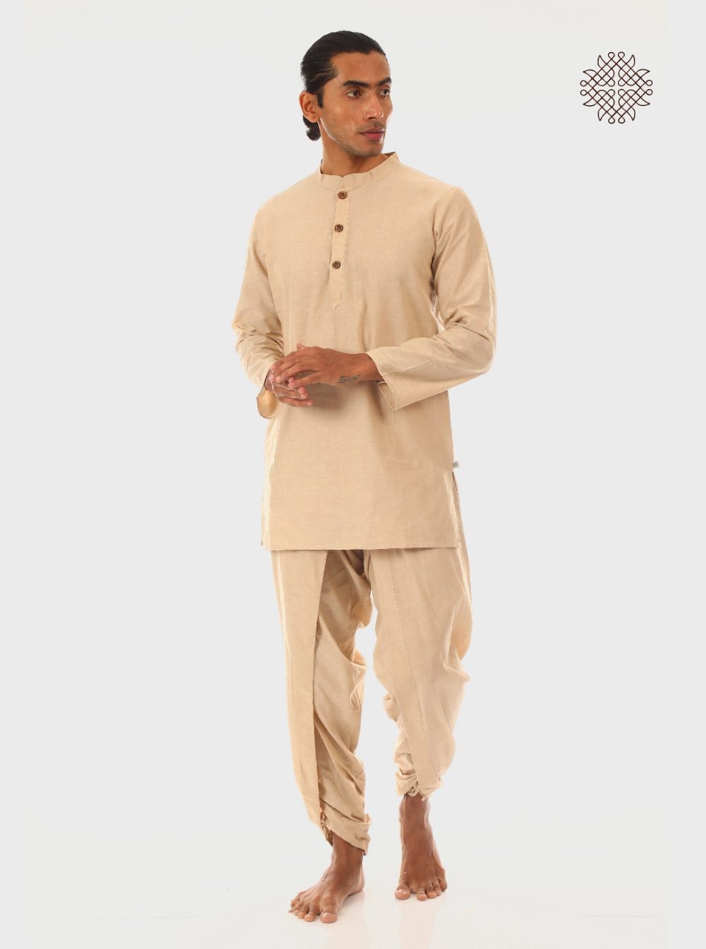 hariNa (beige) yuvaka tulip dhoti pants with pockets crafted in 100% cotton - Image 5