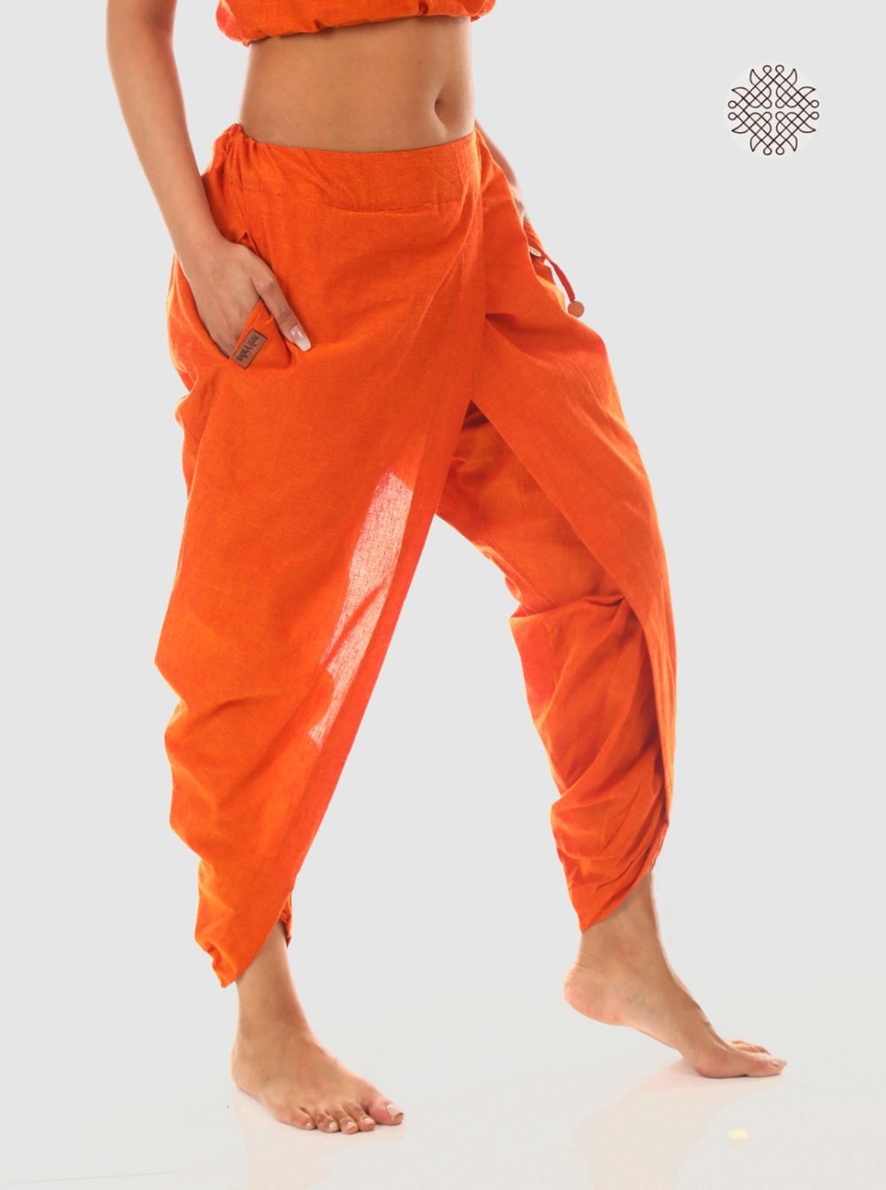 kesari (saffron) yuvaki, cross-cut dhoti pants with pockets crafted in 100% cotton - Image 2
