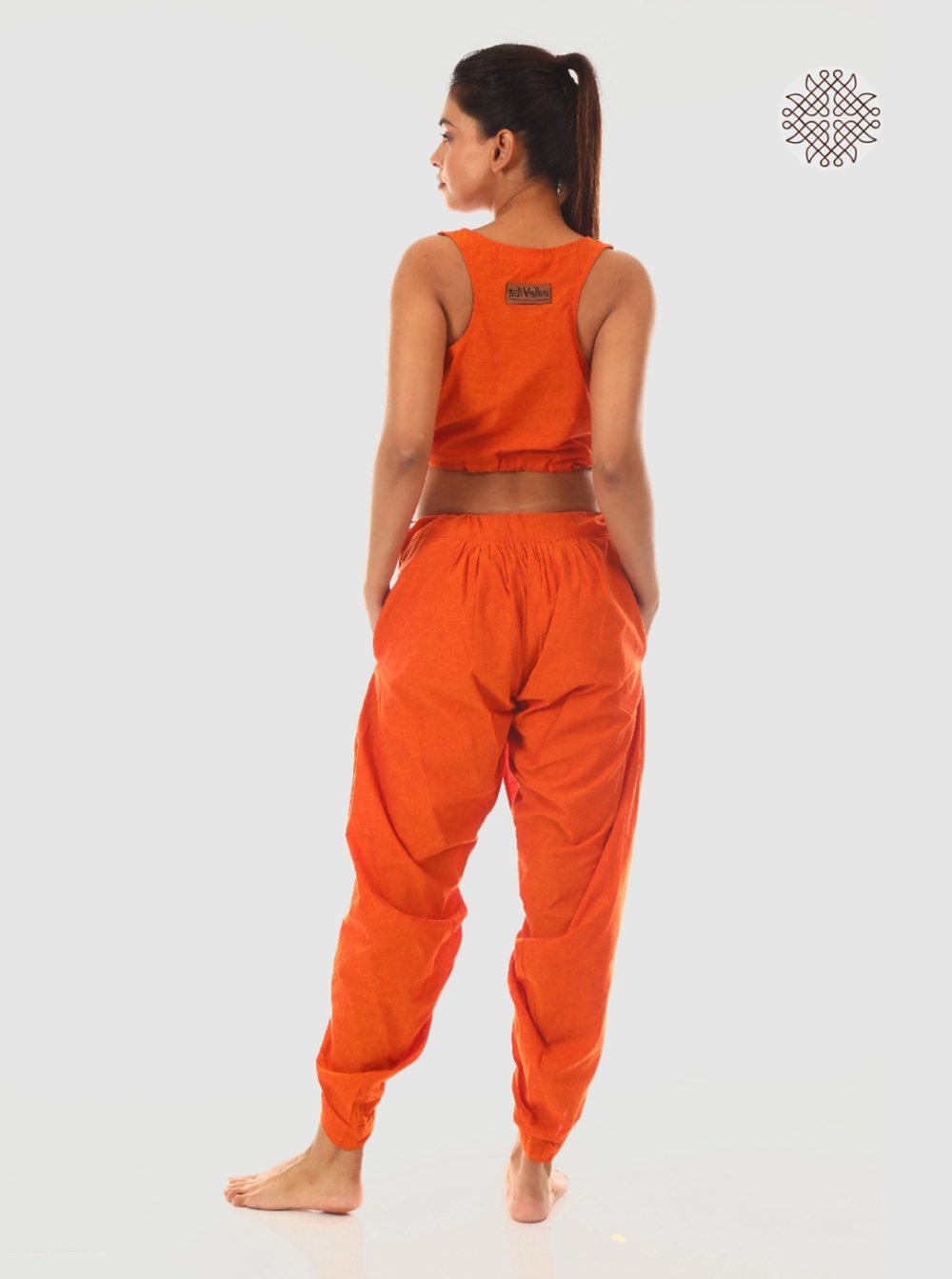 kesari (saffron) yuvaki, cross-cut dhoti pants with pockets crafted in 100% cotton - Image 4