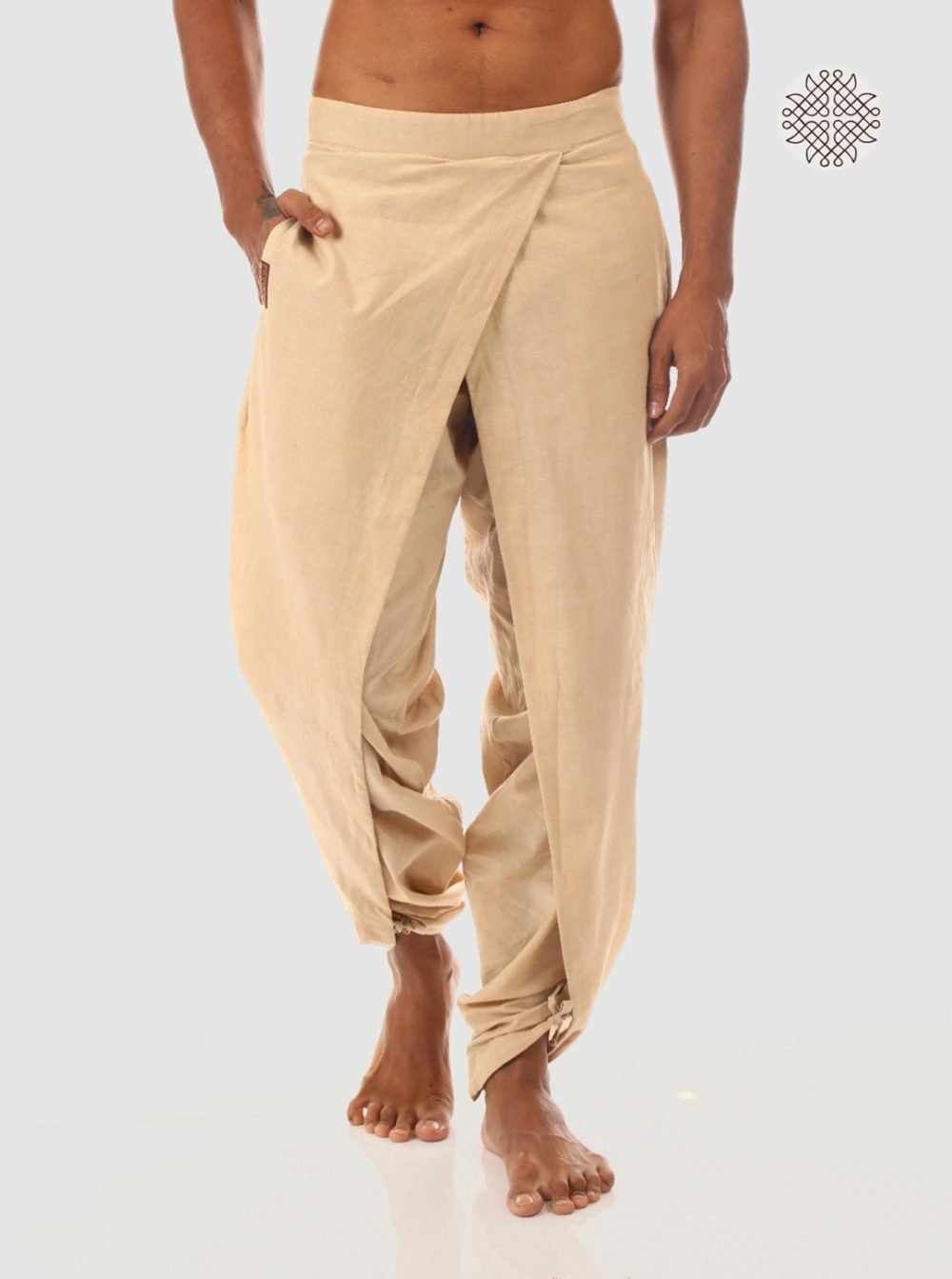 hariNa (beige) yuvaka tulip dhoti pants with pockets crafted in 100% cotton
