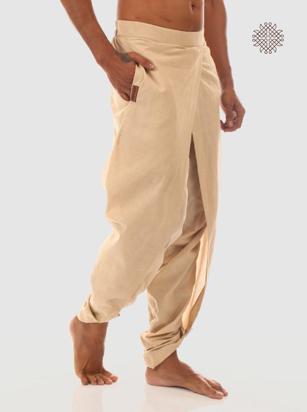 hariNa (beige) yuvaka tulip dhoti pants with pockets crafted in 100% cotton - Image 2