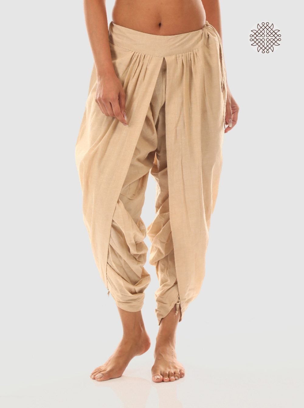hariNa (beige) yuvaki tulip dhoti pants with pockets crafted in 100% cotton