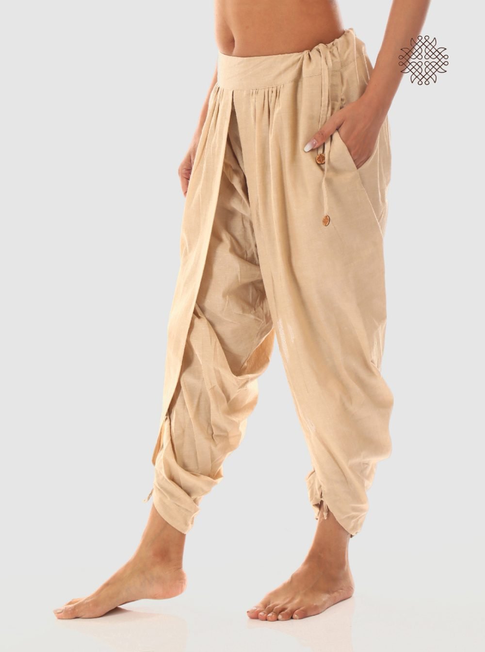 hariNa (beige) yuvaki tulip dhoti pants with pockets crafted in 100% cotton - Image 3