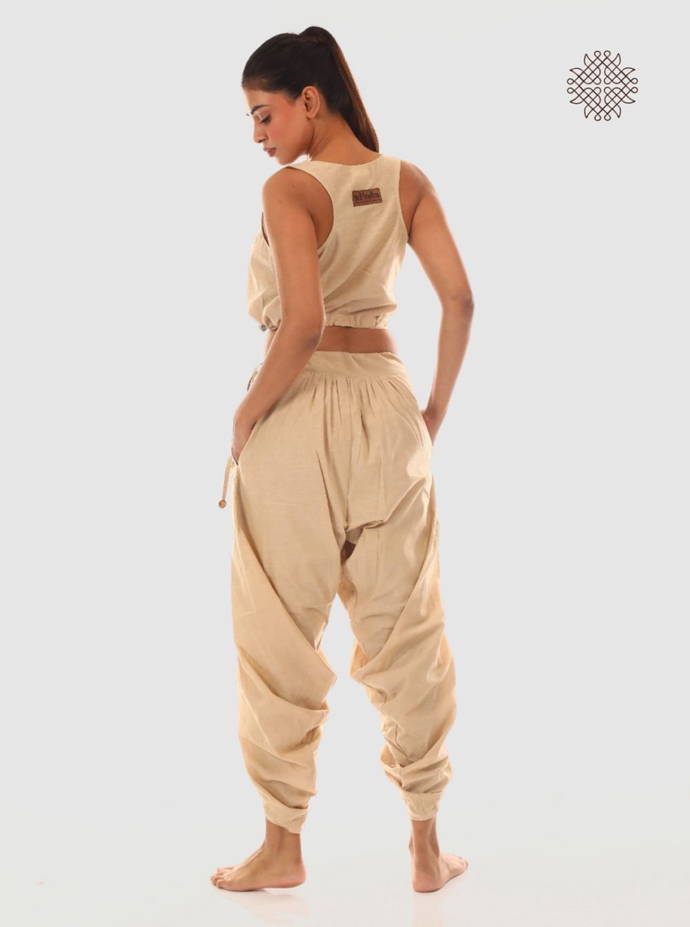 hariNa (beige) yuvaki tulip dhoti pants with pockets crafted in 100% cotton - Image 4