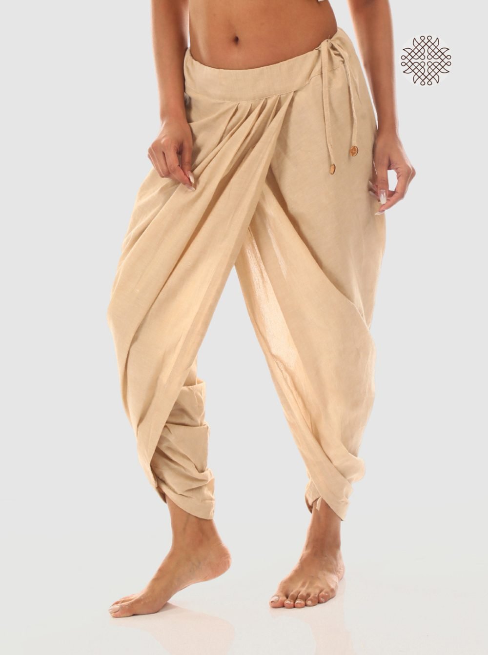 hariNa (beige) yuvaki, pleated dhoti pants with pockets crafted in 100% cotton