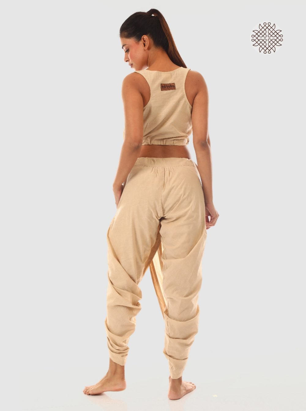hariNa (beige) yuvaki, pleated dhoti pants with pockets crafted in 100% cotton - Image 4