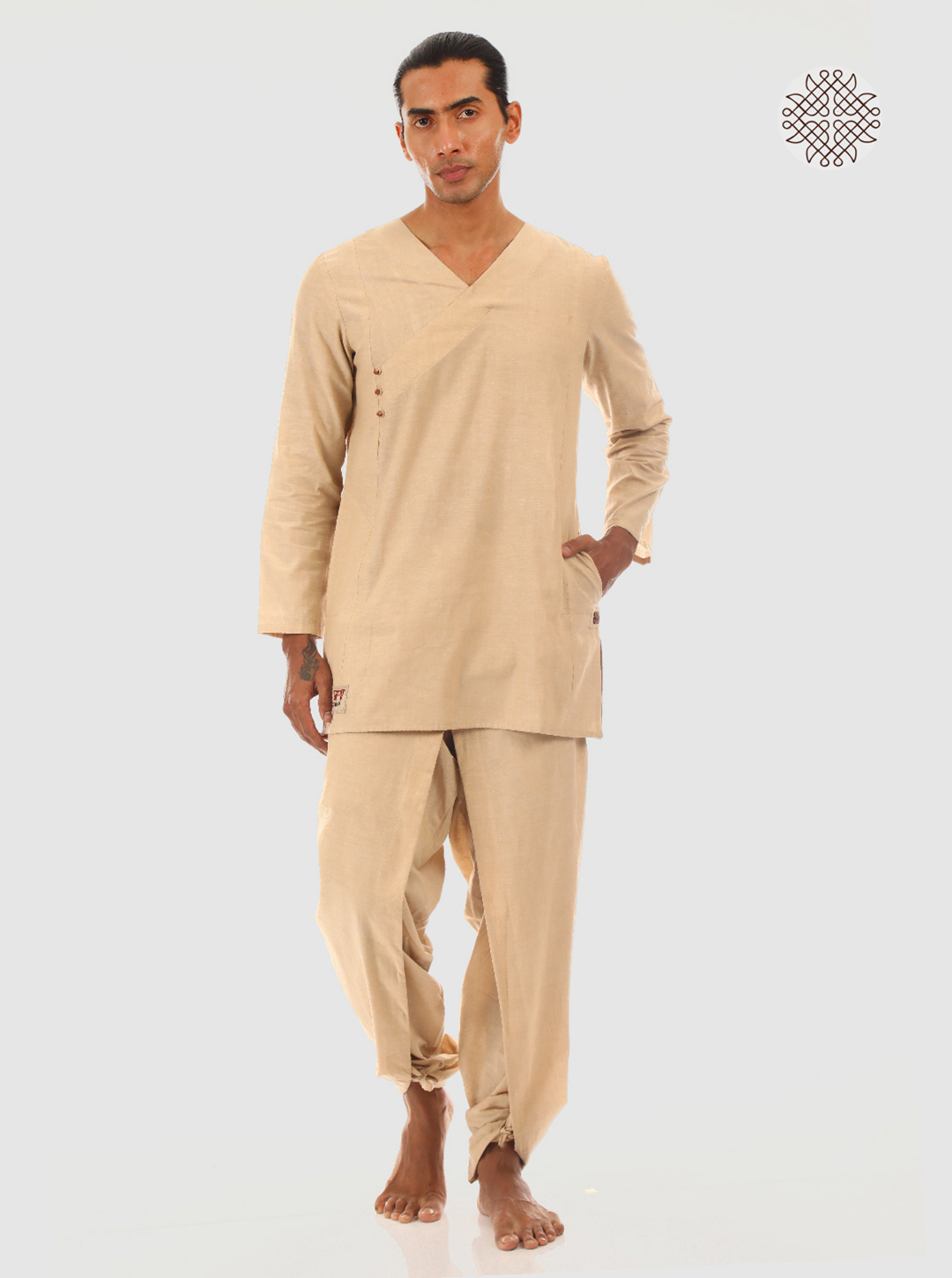 Prana Kurta - Beige Kurta with Hand-Embroidered Details made in 100% cotton - Image 6