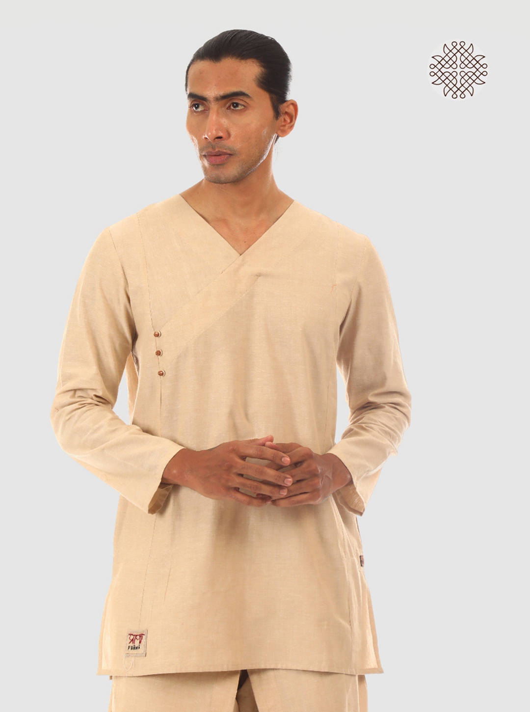 Prana Kurta - Beige Kurta with Hand-Embroidered Details made in 100% cotton