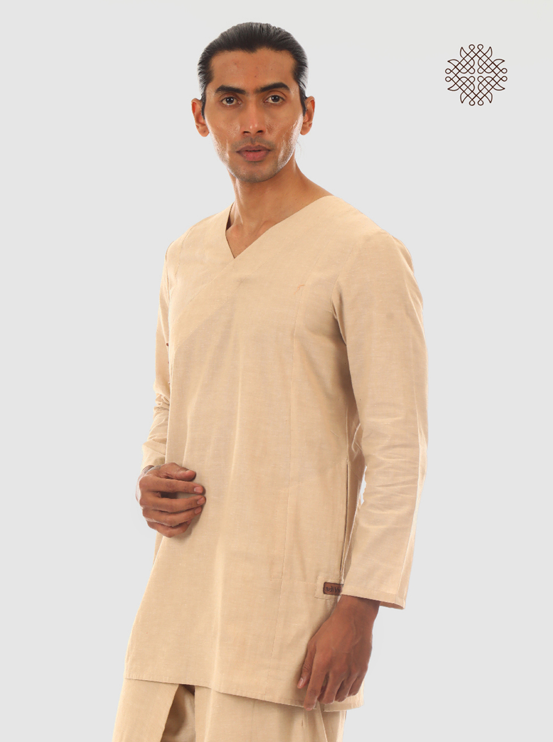 Prana Kurta - Beige Kurta with Hand-Embroidered Details made in 100% cotton - Image 5