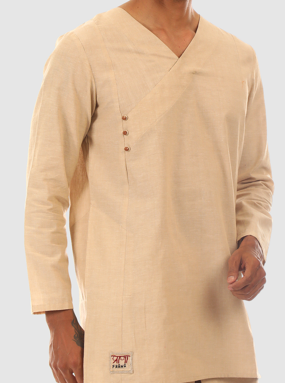 Prana Kurta - Beige Kurta with Hand-Embroidered Details made in 100% cotton - Image 4