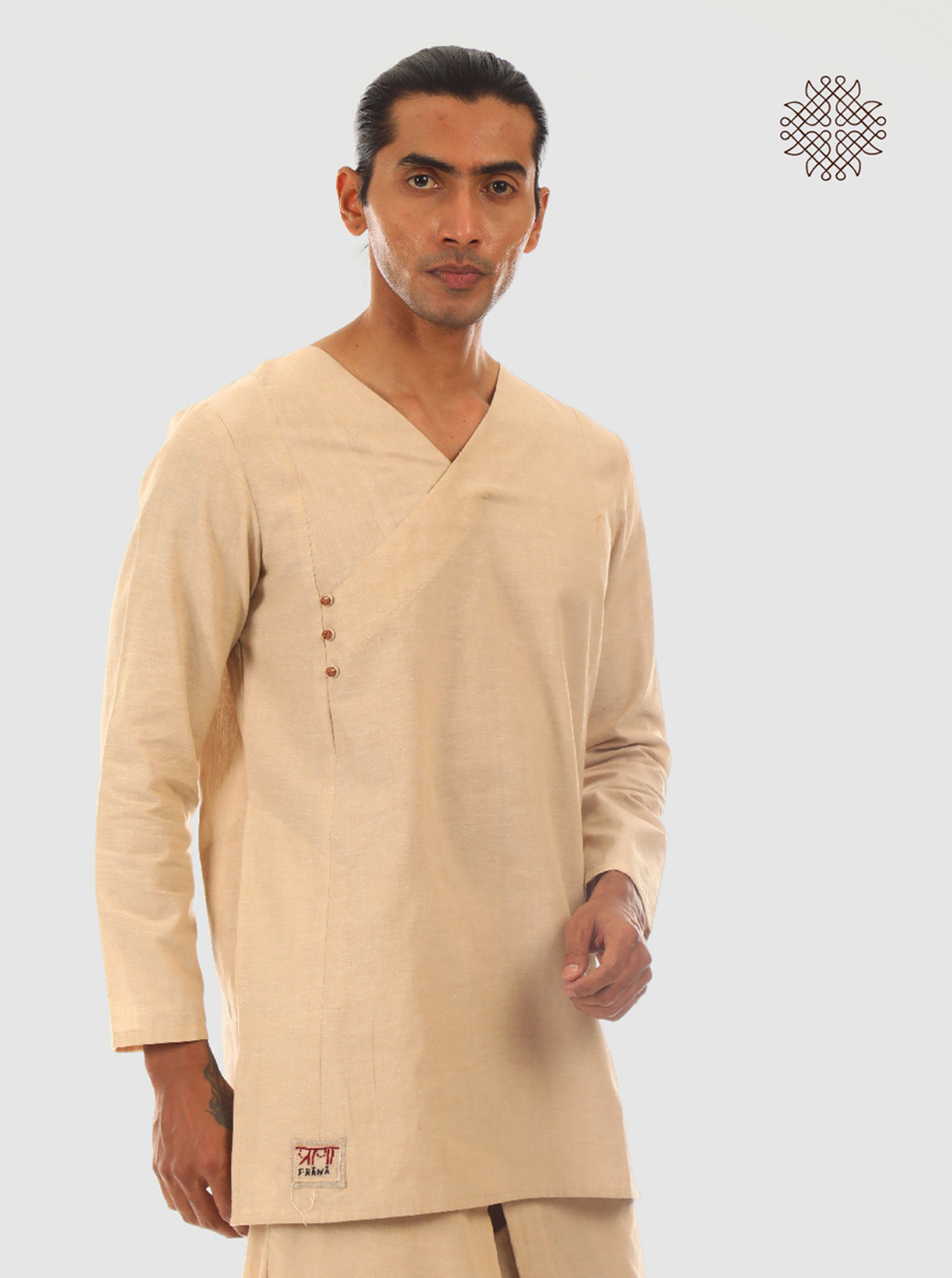 Prana Kurta - Beige Kurta with Hand-Embroidered Details made in 100% cotton - Image 2