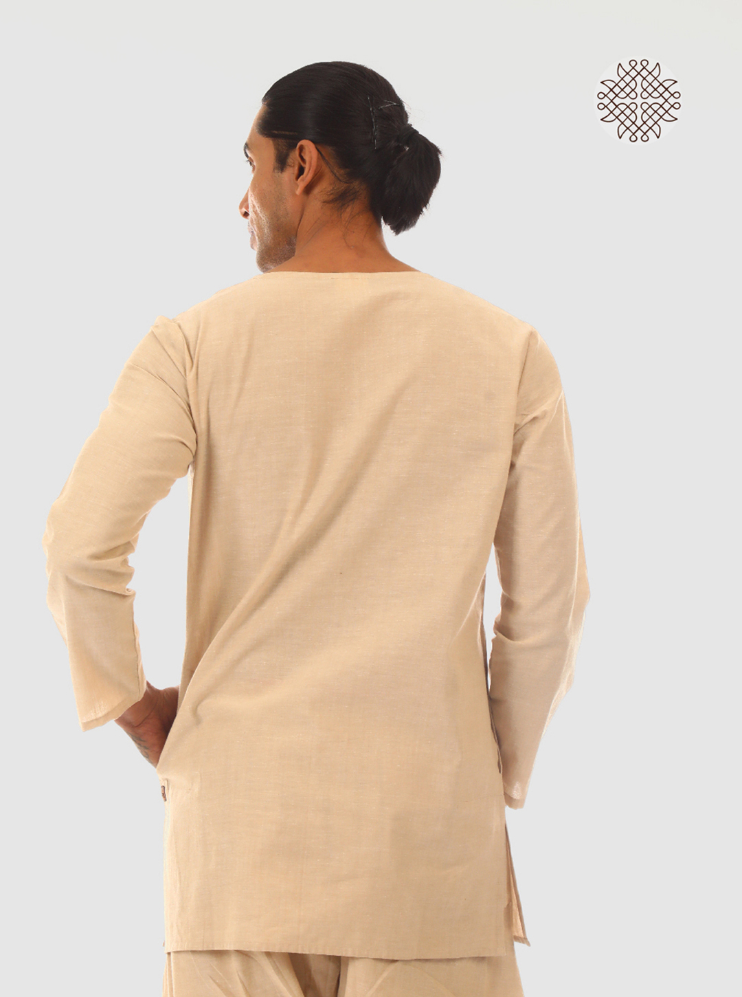 Prana Kurta - Beige Kurta with Hand-Embroidered Details made in 100% cotton - Image 3