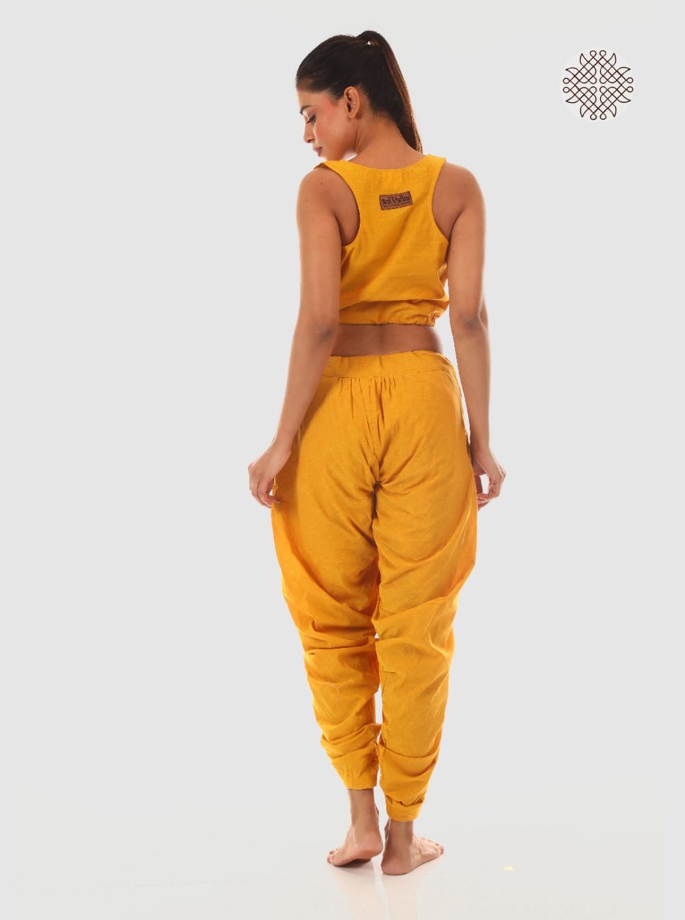 haridra (mustard yellow) yuvaki, pleated dhoti pants with pockets crafted in 100% cotton - Image 4