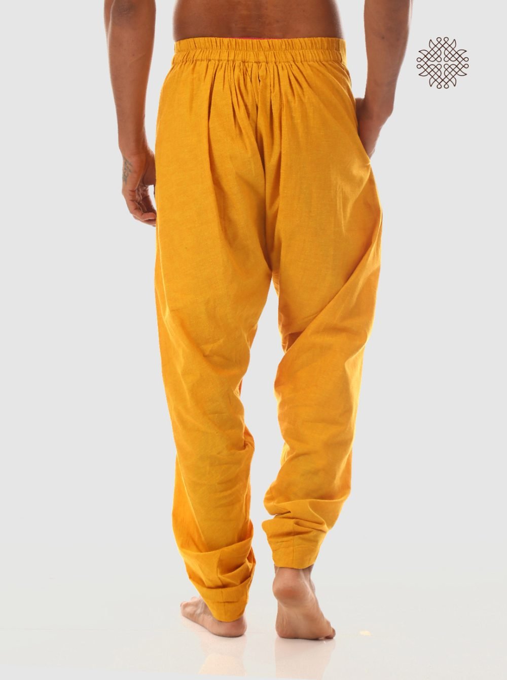 haridra (mustard yellow) yuvaka, cross cut dhoti pants with pockets crafted in 100% cotton - Image 4