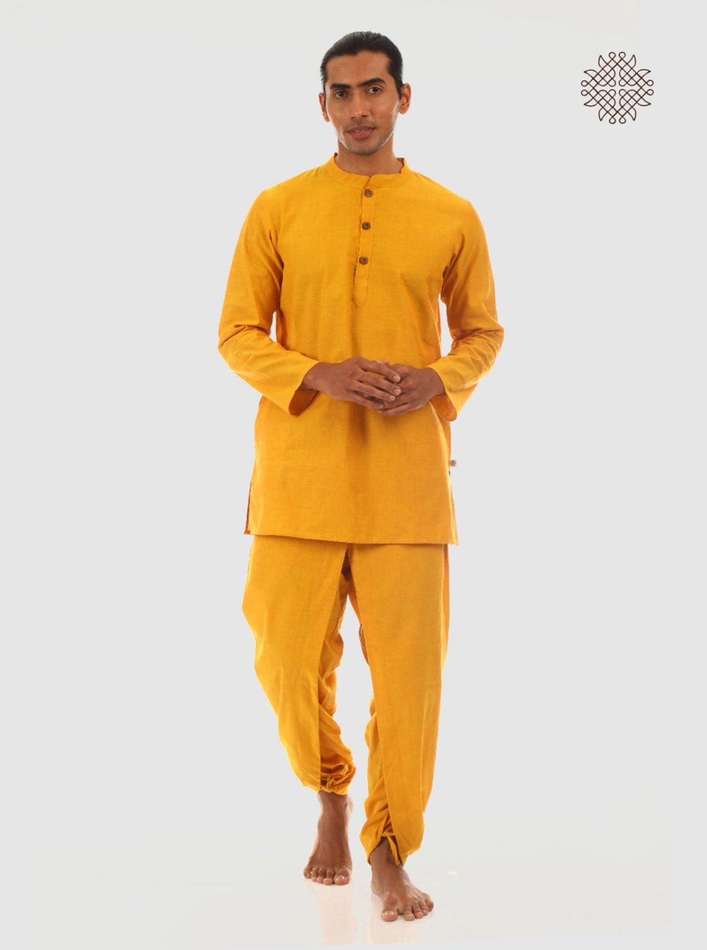 haridra (mustard yellow) yuvaka, cross cut dhoti pants with pockets crafted in 100% cotton - Image 5