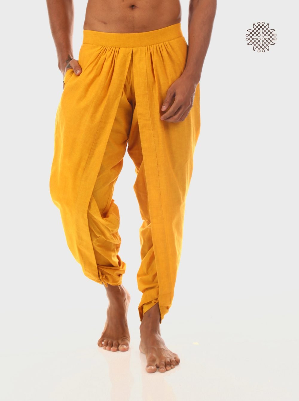 haridra (mustard yellow) yuvaka, tulip dhoti pants with pockets crafted in 100% cotton