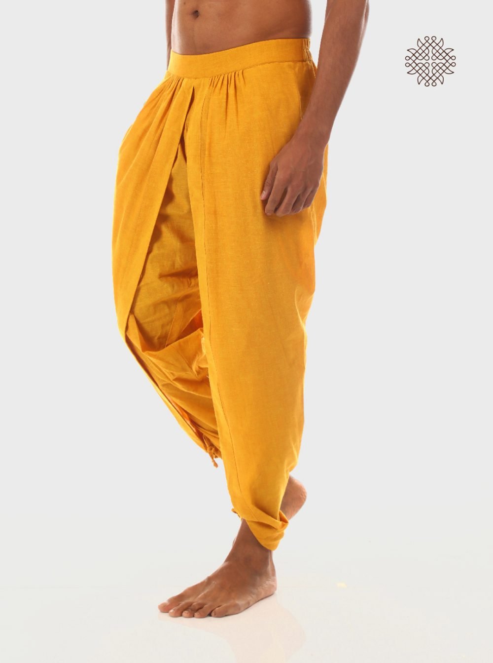 haridra (mustard yellow) yuvaka, tulip dhoti pants with pockets crafted in 100% cotton - Image 3