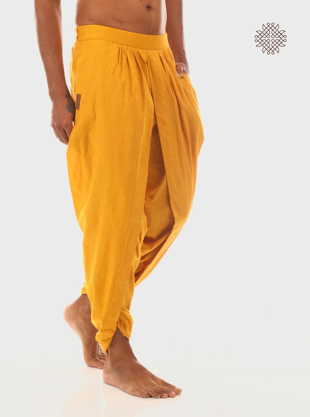 haridra (mustard yellow) yuvaka, tulip dhoti pants with pockets crafted in 100% cotton - Image 2