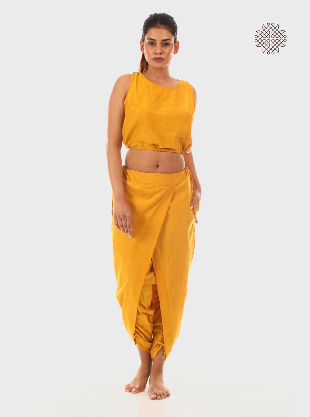 haridra (mustard yellow) yuvaki, cross-cut dhoti pants with pockets crafted in 100% cotton - Image 5