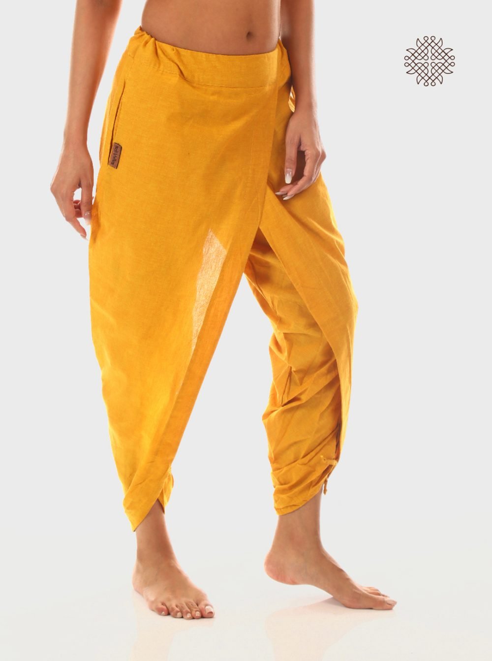 haridra (mustard yellow) yuvaki, cross-cut dhoti pants with pockets crafted in 100% cotton - Image 2