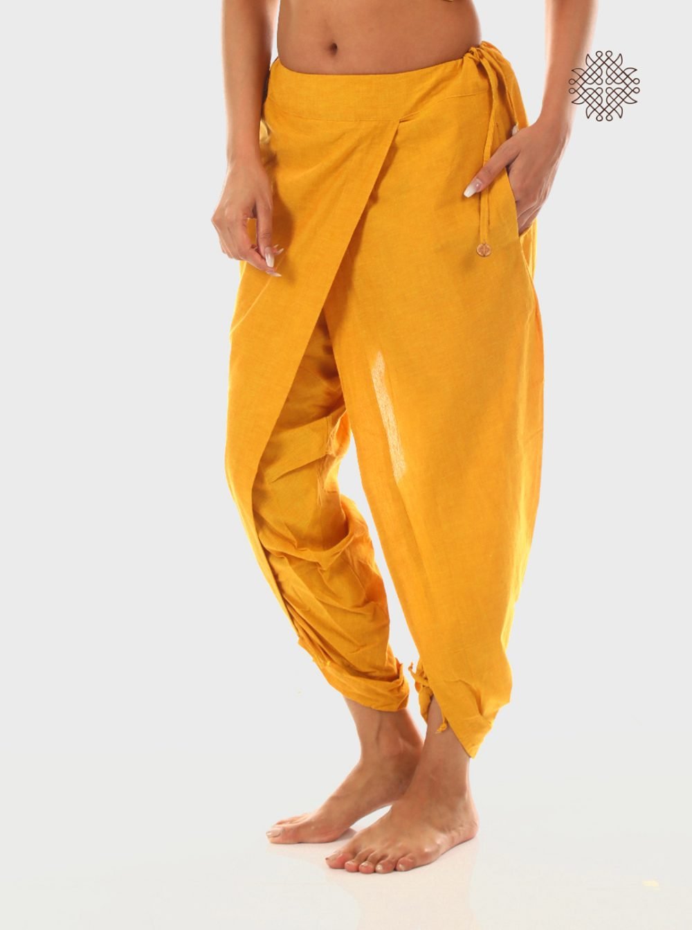 haridra (mustard yellow) yuvaki, cross-cut dhoti pants with pockets crafted in 100% cotton - Image 3