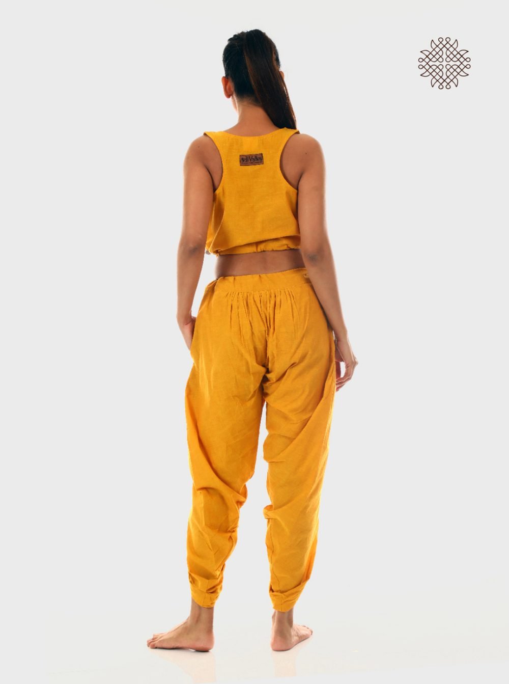 haridra (mustard yellow) yuvaki, cross-cut dhoti pants with pockets crafted in 100% cotton - Image 4