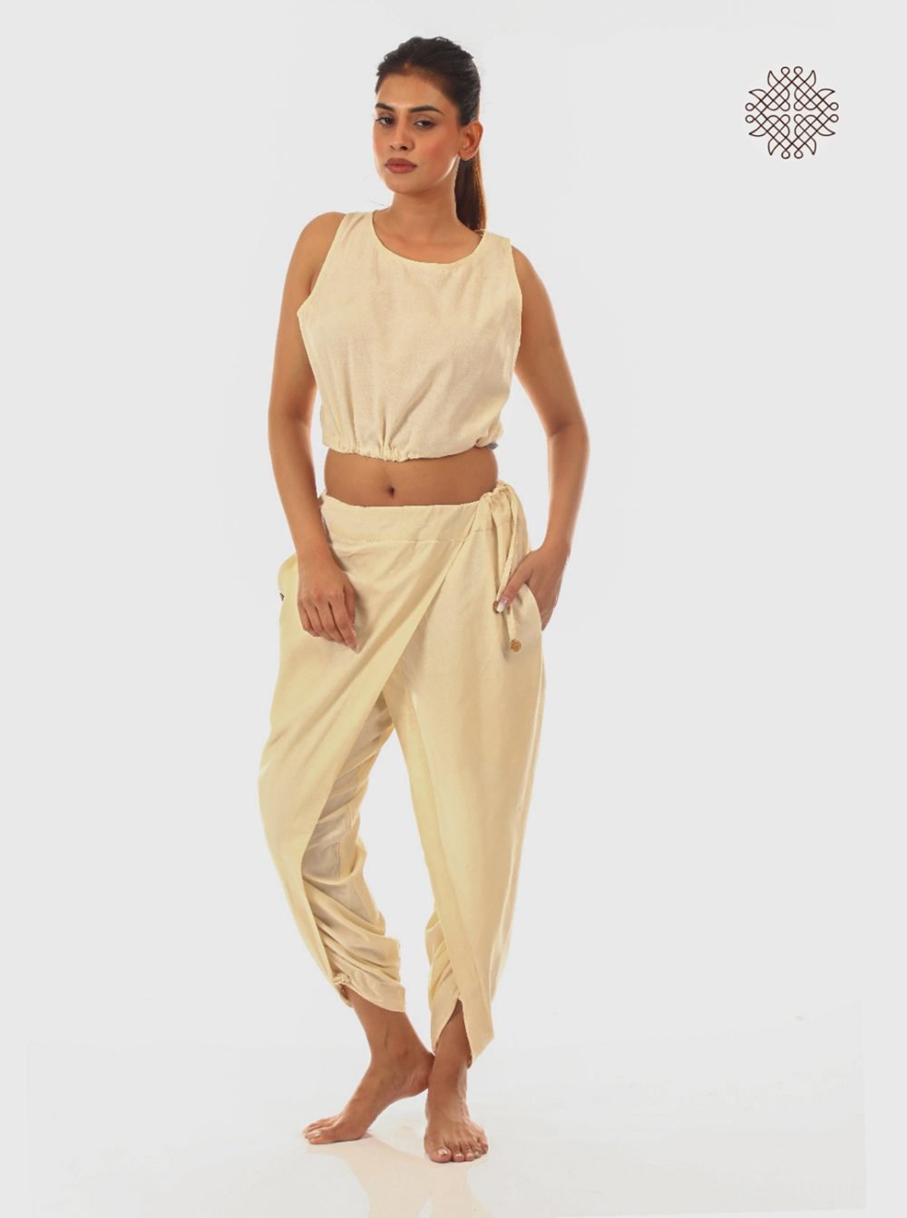 sattvika (off-white) yuvaki, cross-cut dhoti pants with pockets crafted in 100% cotton - Image 5