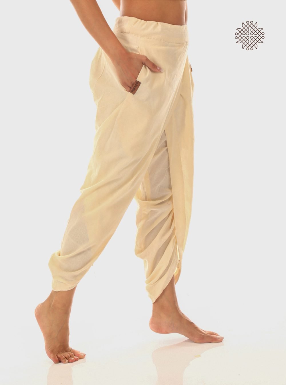sattvika (off-white) yuvaki, cross-cut dhoti pants with pockets crafted in 100% cotton - Image 2