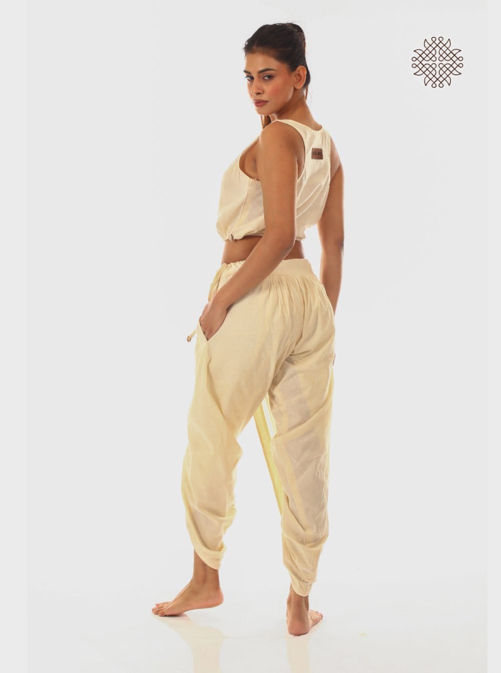 sattvika (off-white) yuvaki, cross-cut dhoti pants with pockets crafted in 100% cotton - Image 4