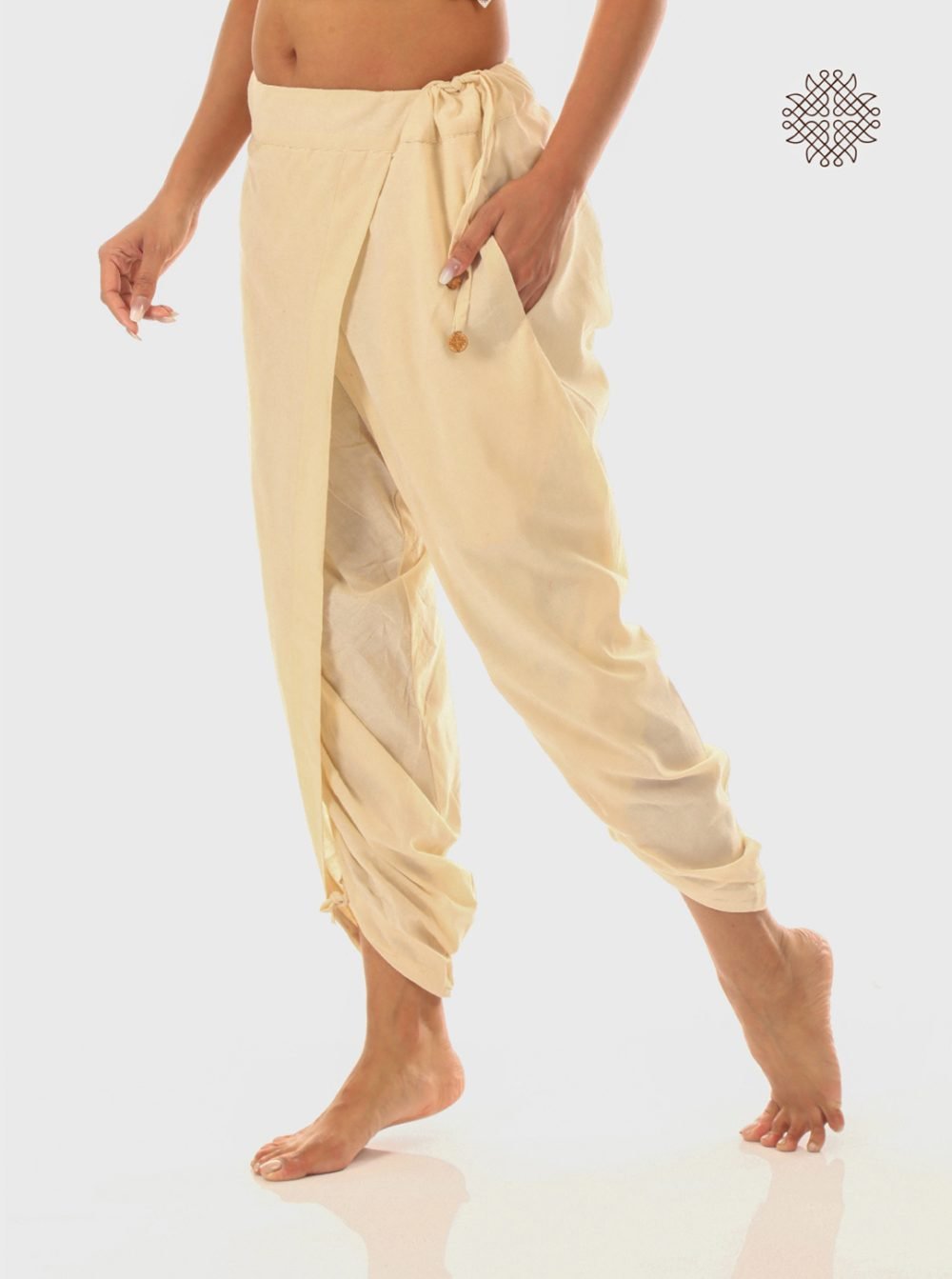 sattvika (off-white) yuvaki, cross-cut dhoti pants with pockets crafted in 100% cotton - Image 3