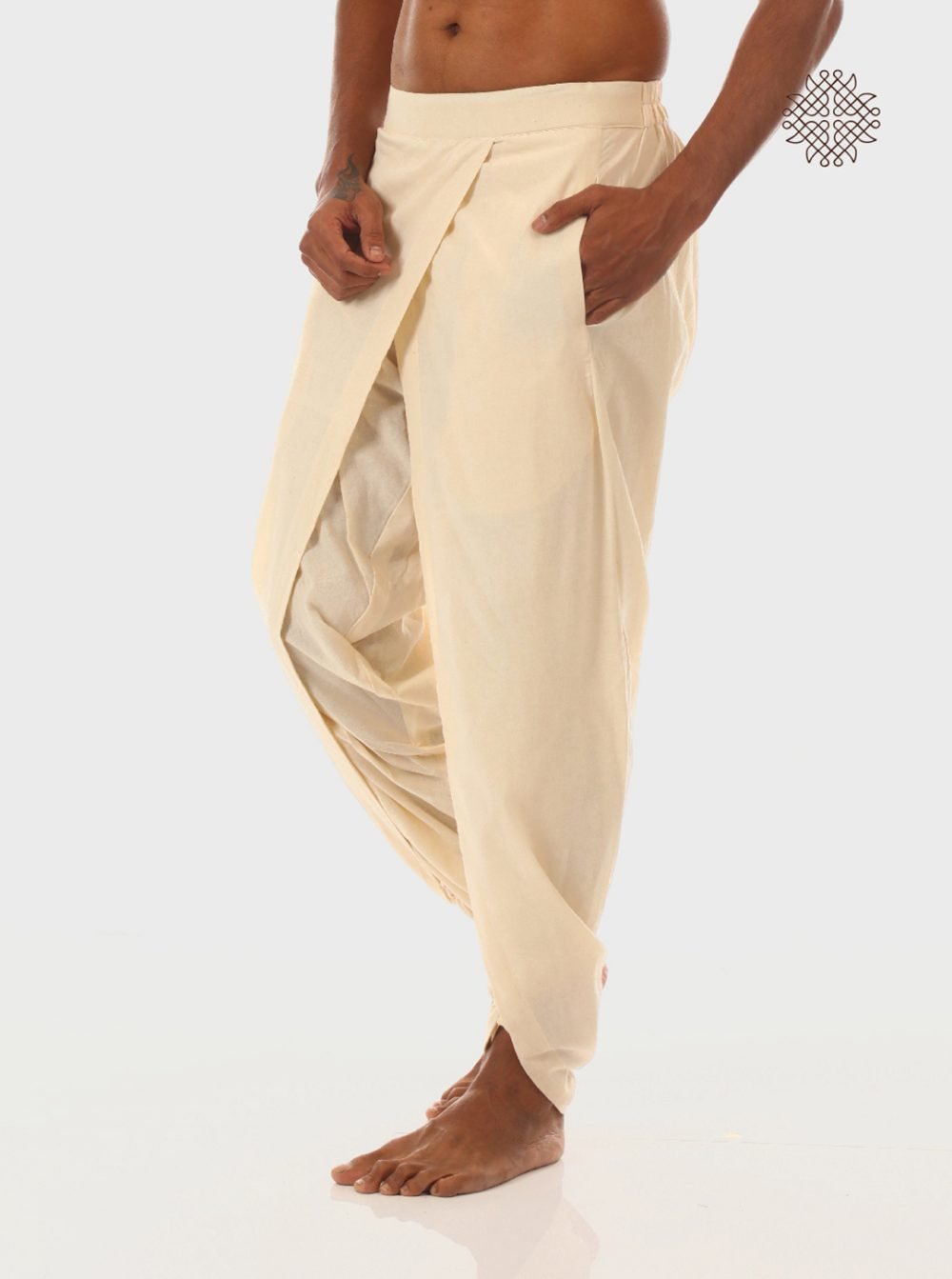 sattvika (off-white) yuvaka, cross-cut dhoti pants with pockets crafted in 100% cotton - Image 3