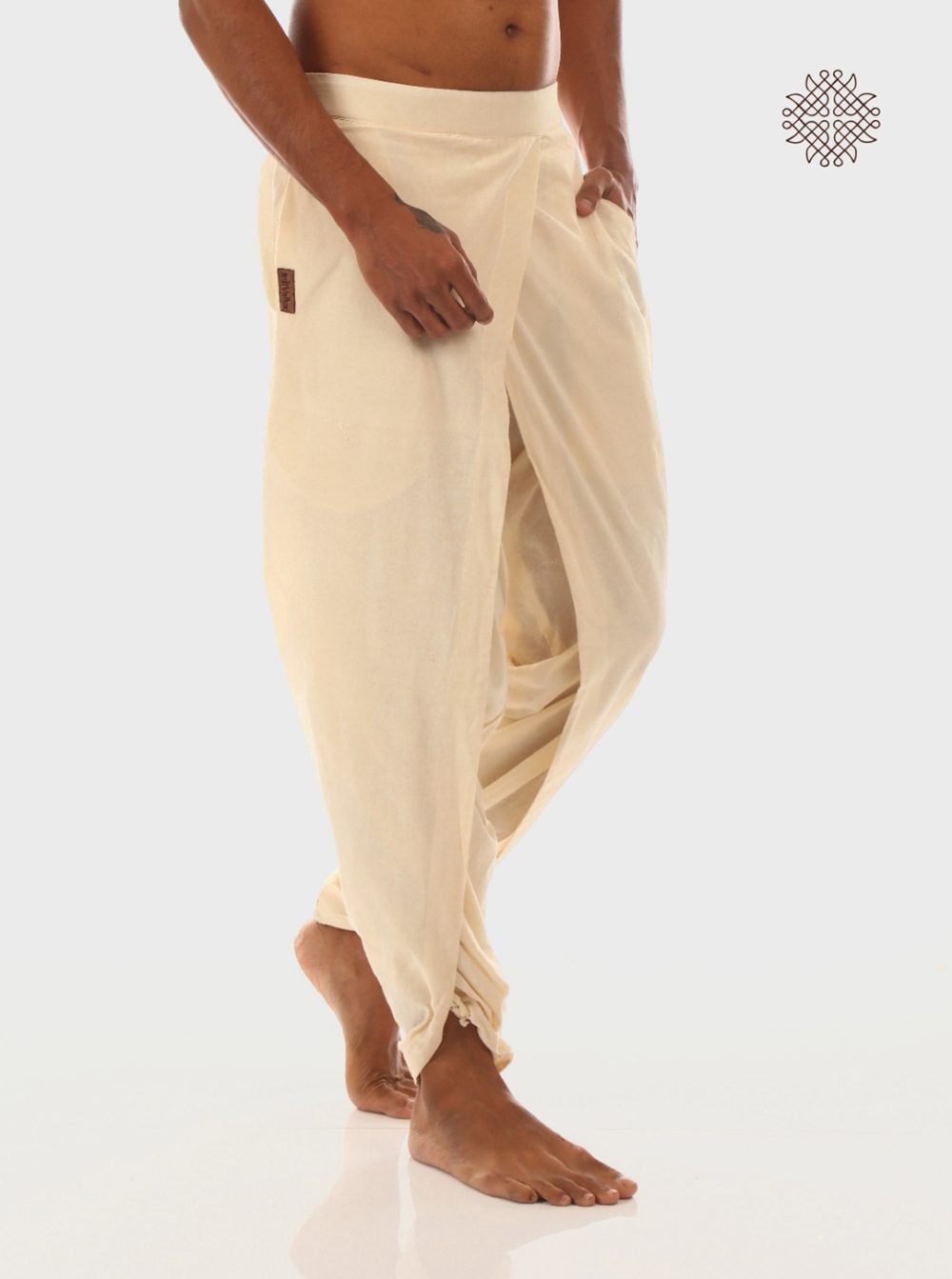 sattvika (off-white) yuvaka, cross-cut dhoti pants with pockets crafted in 100% cotton - Image 2