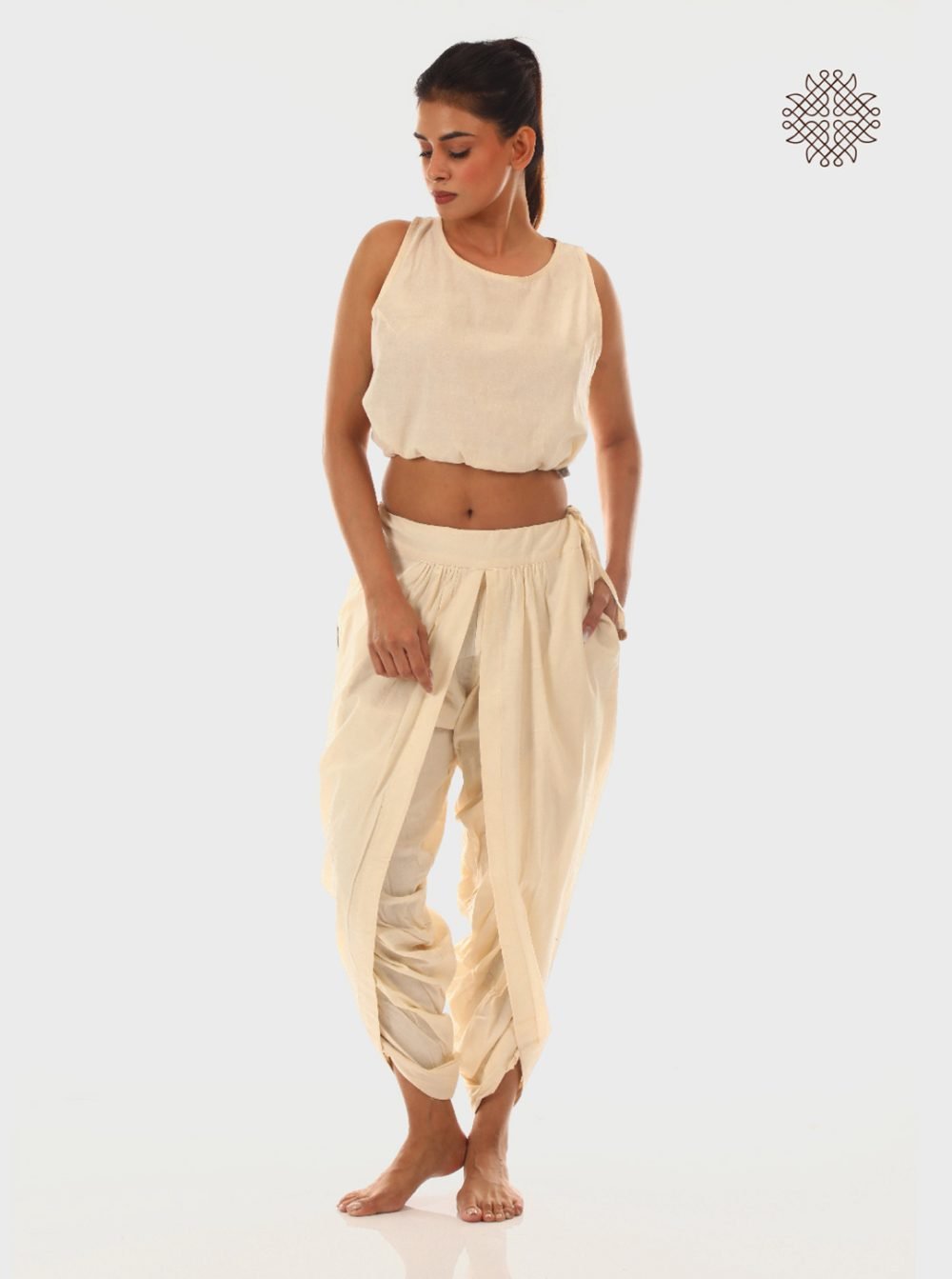 sattvika (off-white) yuvaki, tulip classic dhoti pants with pockets crafted in 100% cotton - Image 5
