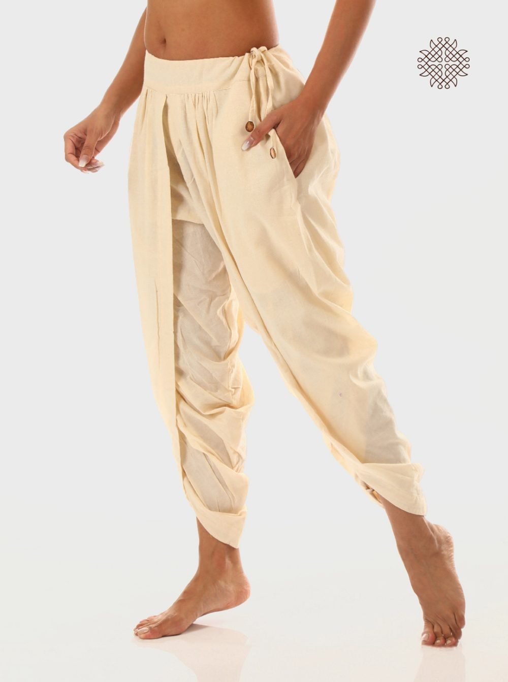 sattvika (off-white) yuvaki, tulip classic dhoti pants with pockets crafted in 100% cotton - Image 3