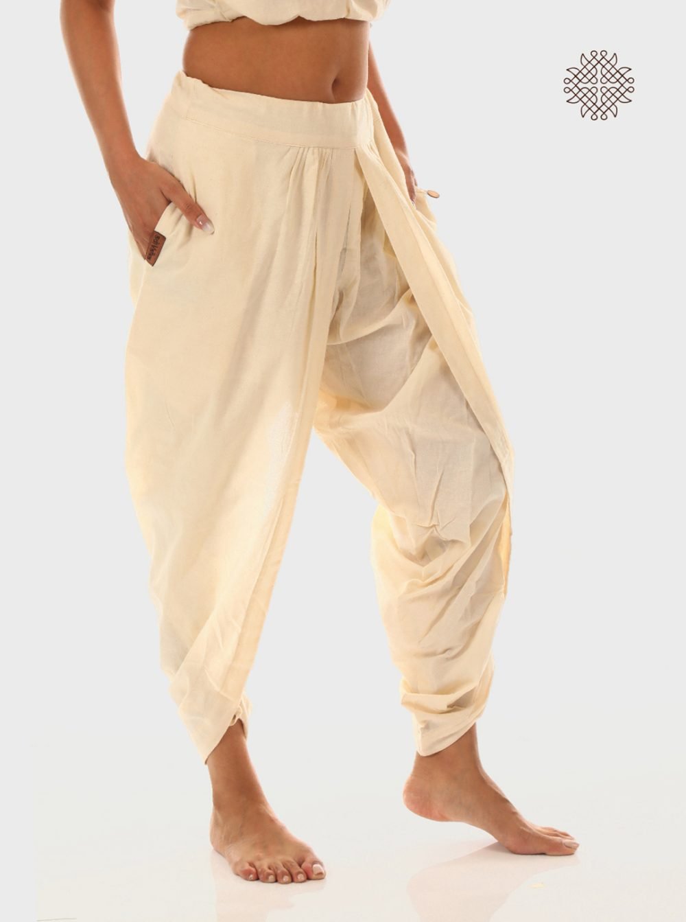sattvika (off-white) yuvaki, tulip classic dhoti pants with pockets crafted in 100% cotton