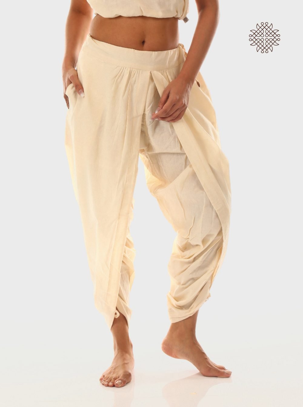 sattvika (off-white) yuvaki, tulip classic dhoti pants with pockets crafted in 100% cotton - Image 2