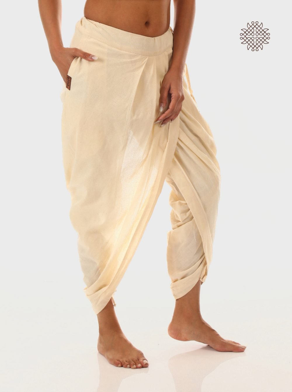 sattvika (off-white) yuvaki, pleated dhoti pants with pockets crafted in 100% cotton - Image 3