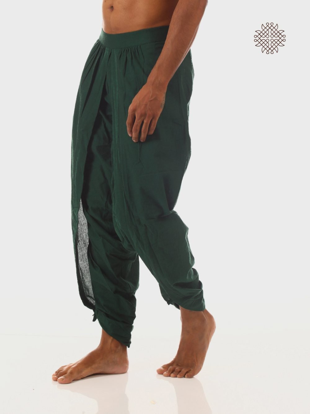 haritah (dark green) yuvaka, cross cut classic dhoti pants with pockets crafted in 100% cotton - Image 3