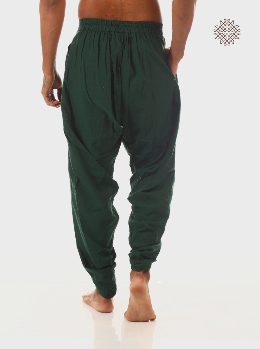 haritah (dark green) yuvaka, cross cut classic dhoti pants with pockets crafted in 100% cotton - Image 4