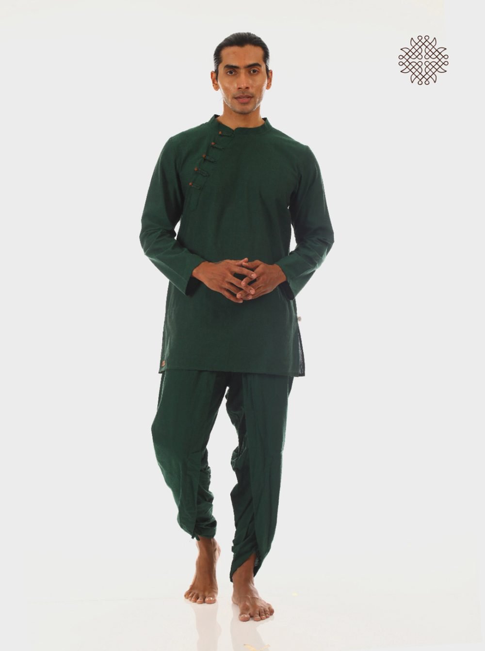 haritah (dark green) yuvaka, cross cut classic dhoti pants with pockets crafted in 100% cotton - Image 5