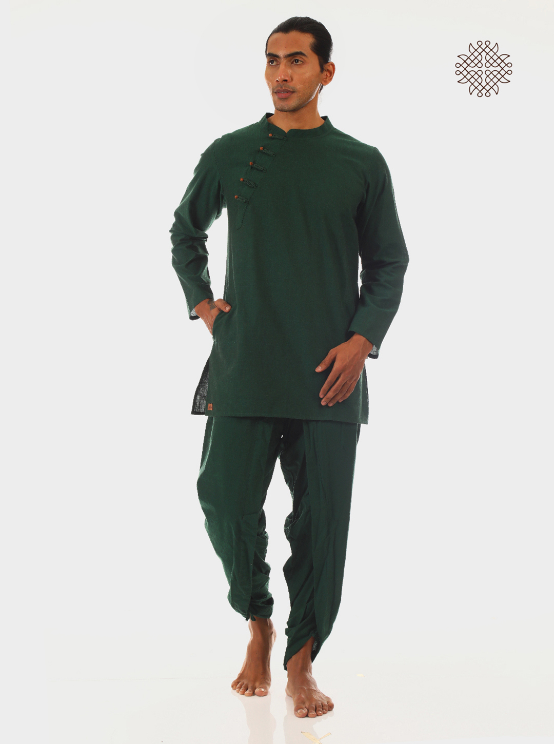 Rudraksha - Dark Green Kurta With Rudraksha Buttons made in 100% cotton - Image 6