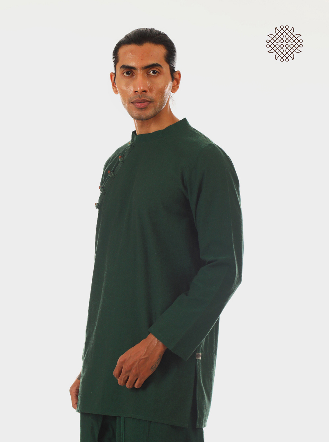 Rudraksha - Dark Green Kurta With Rudraksha Buttons made in 100% cotton - Image 4