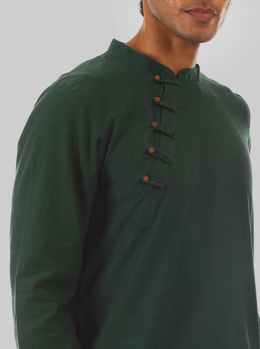 Rudraksha - Dark Green Kurta With Rudraksha Buttons made in 100% cotton - Image 2