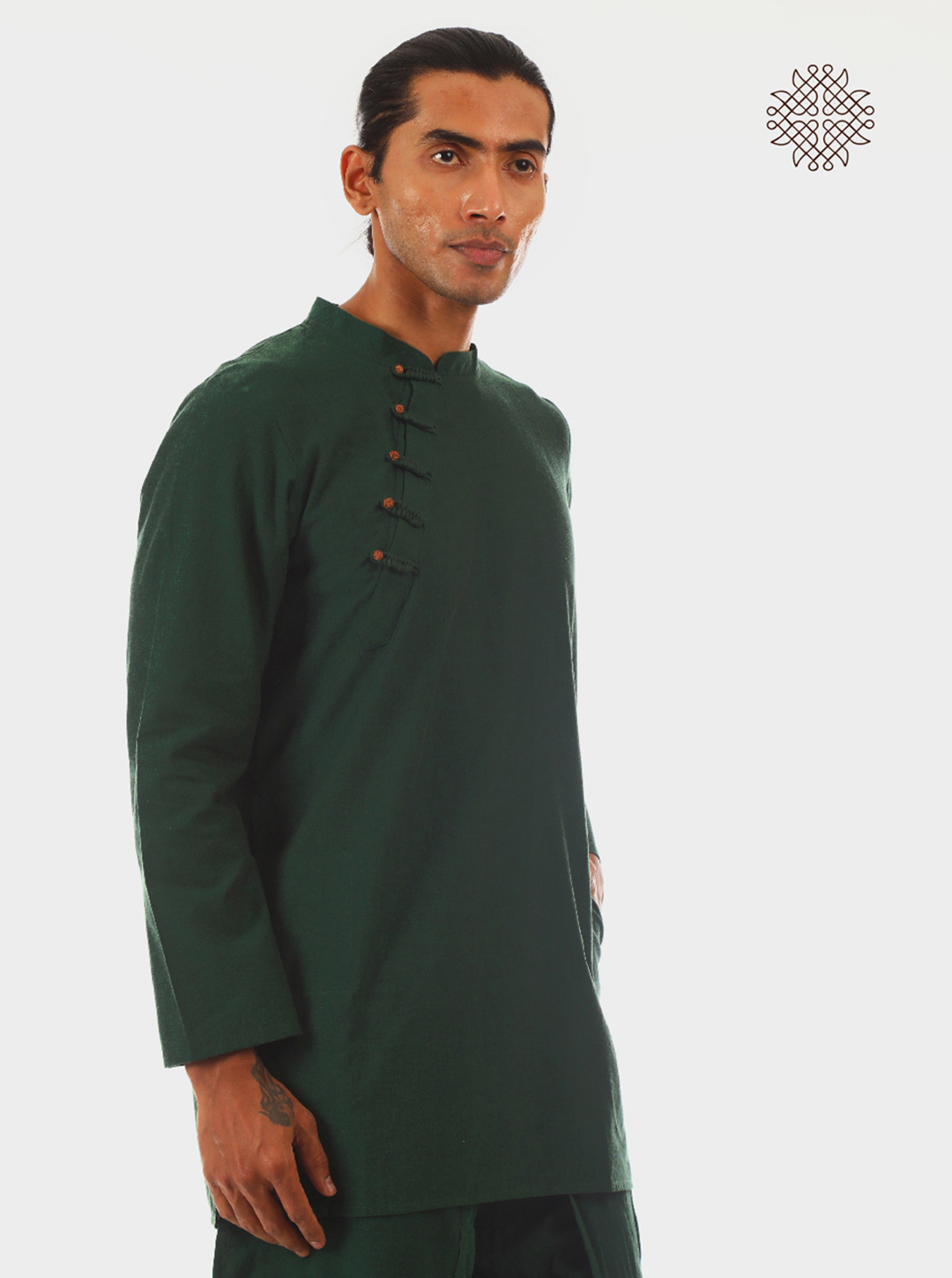 Rudraksha - Dark Green Kurta With Rudraksha Buttons made in 100% cotton - Image 5
