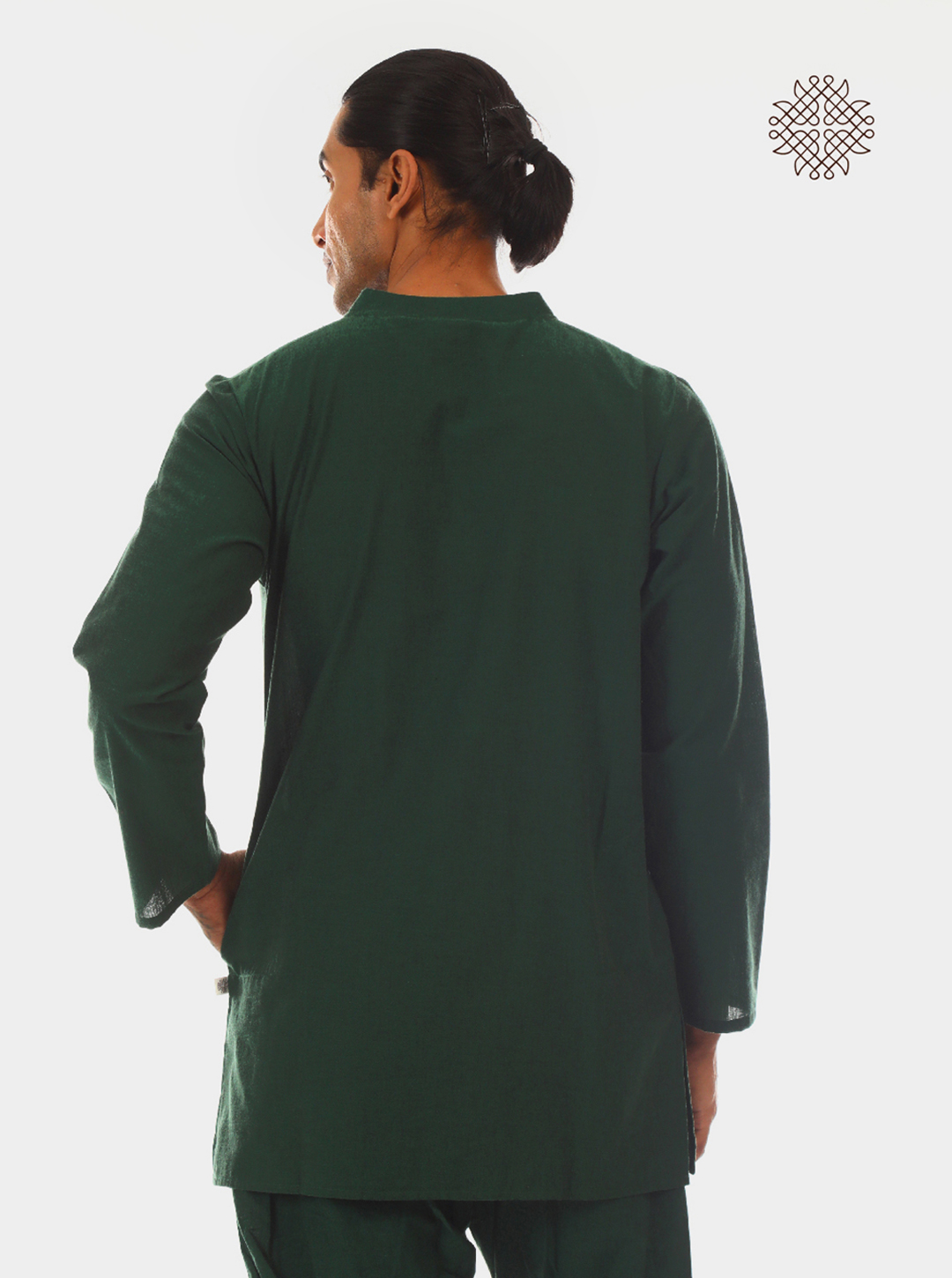 Rudraksha - Dark Green Kurta With Rudraksha Buttons made in 100% cotton - Image 3