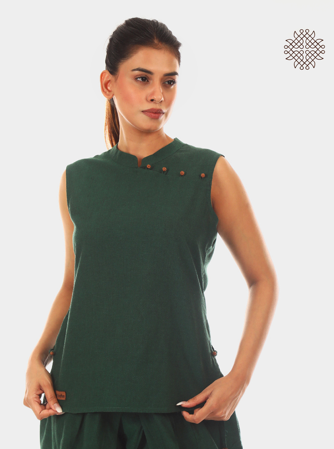 Rudrakshi - Dark Green Saleeveless Kurti made in 100% cotton