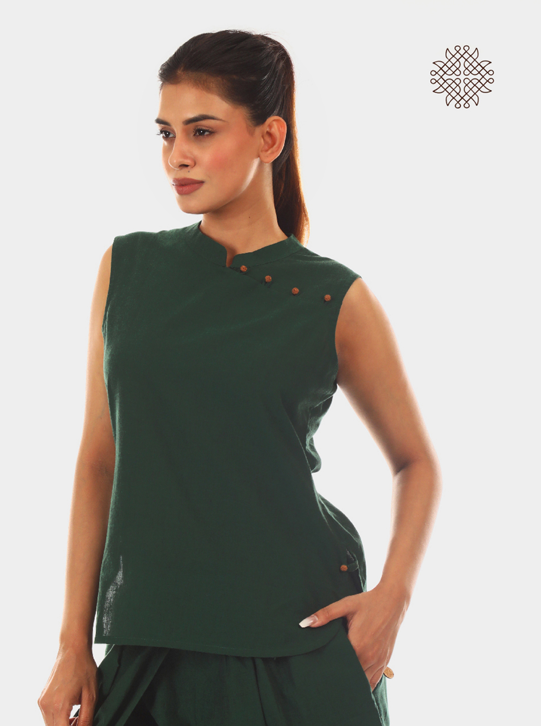 Rudrakshi - Dark Green Saleeveless Kurti made in 100% cotton - Image 2