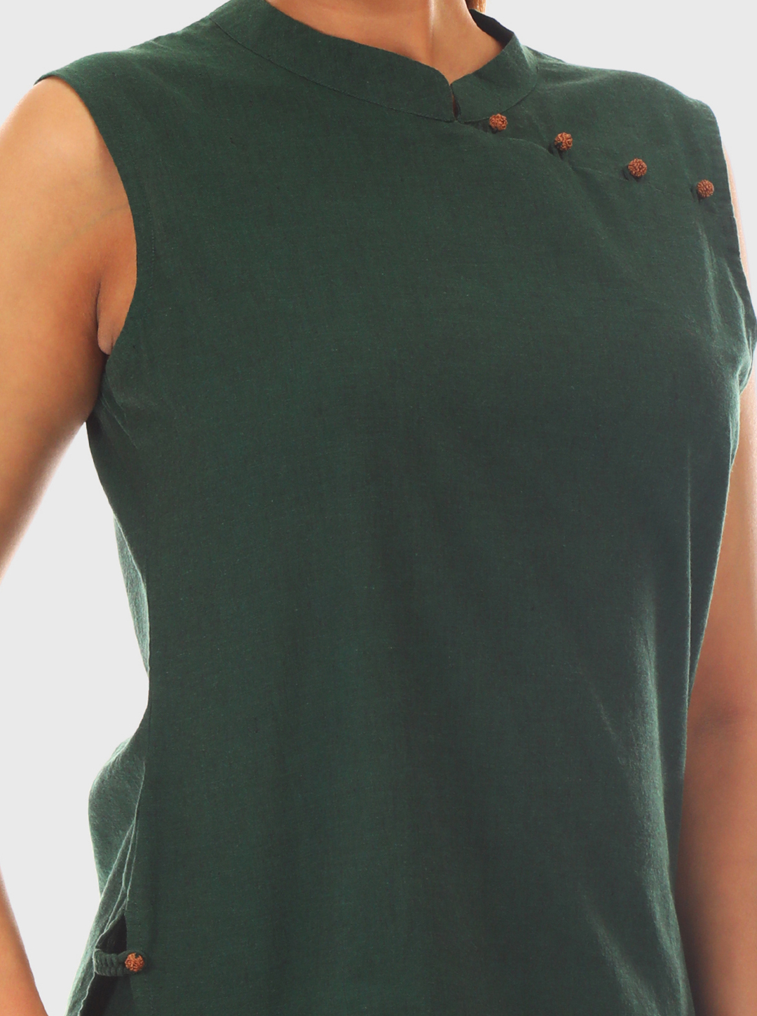 Rudrakshi - Dark Green Saleeveless Kurti made in 100% cotton - Image 4