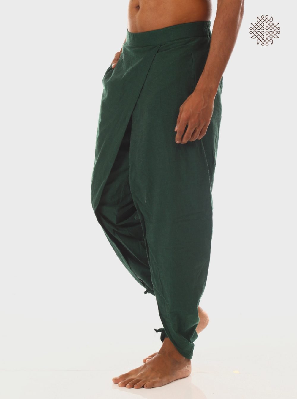 haritah (dark green) yuvaki, tulip classic dhoti pants with pockets crafted in 100% cotton - Image 3