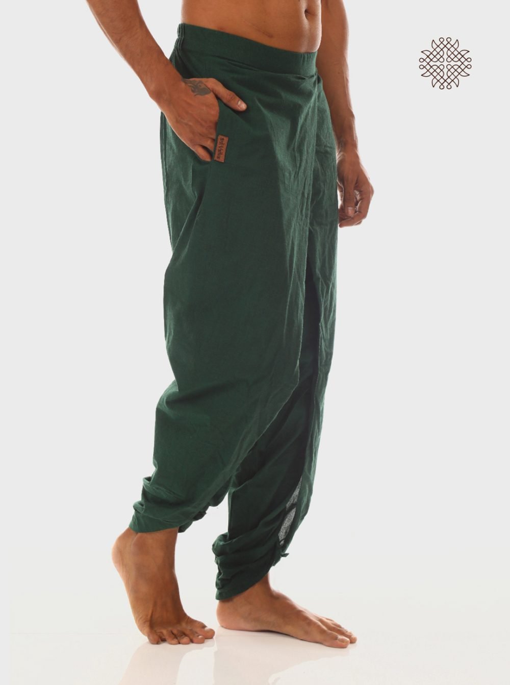 haritah (dark green) yuvaki, tulip classic dhoti pants with pockets crafted in 100% cotton - Image 2